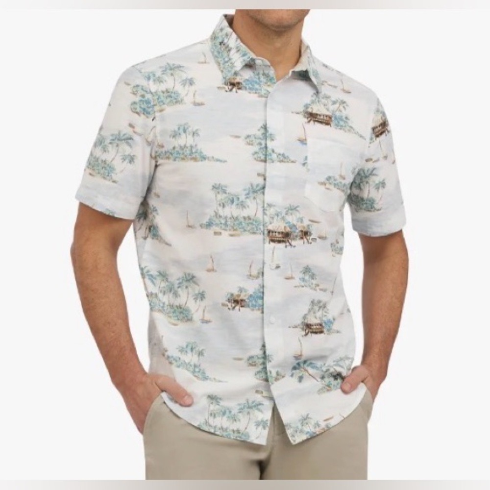 *NWT* CHAPS Men Size MEDIUM Sea Salt Coast Tropical Button Down Shirt CM15SW960 - Picture 4 of 9